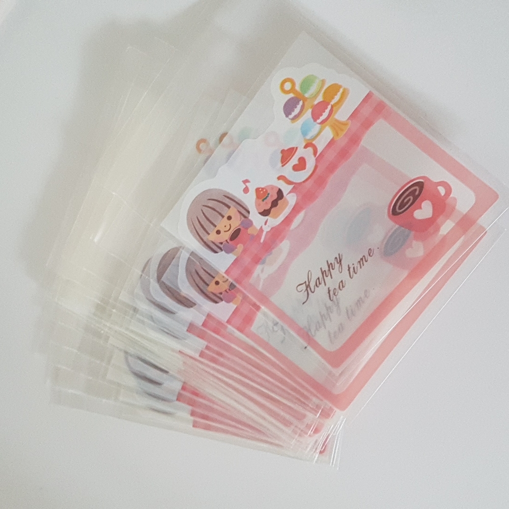 25 pcs Happy Tea Time Bags Treat Bags Favor Bags Clear Bags 3.8"x3.8" In.